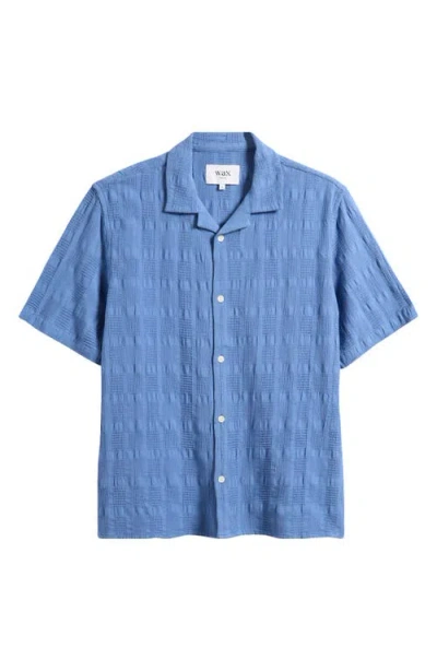Wax London Didcot Seersucker Camp Shirt In Blue