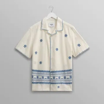 Wax London Didcot Ss Shirt Daisy Embroidery Ecru/blue