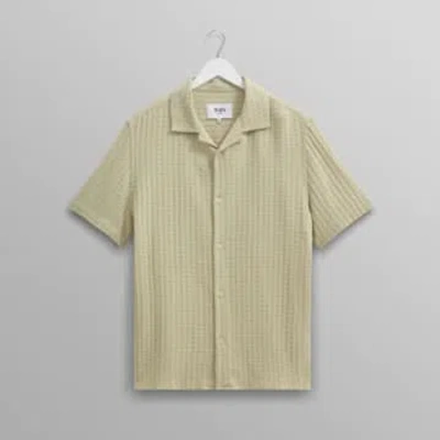 Wax London Didcot Ss Shirt Texture Wave Stripe Sage In Green