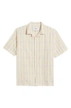 Wax London Didcot Stripe Camp Shirt In Ecru/orange