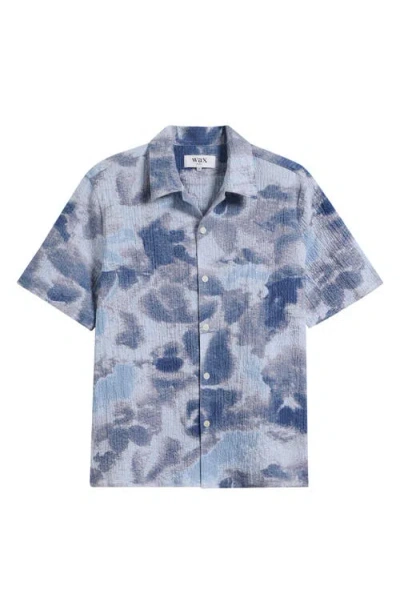 Wax London Didcot Watercolor Stretch Cotton Button-up Shirt In Blue