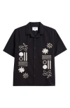 Wax London Mens Didcot Black And Ecru Abstract Applique Short-sleeve Shirt In Black