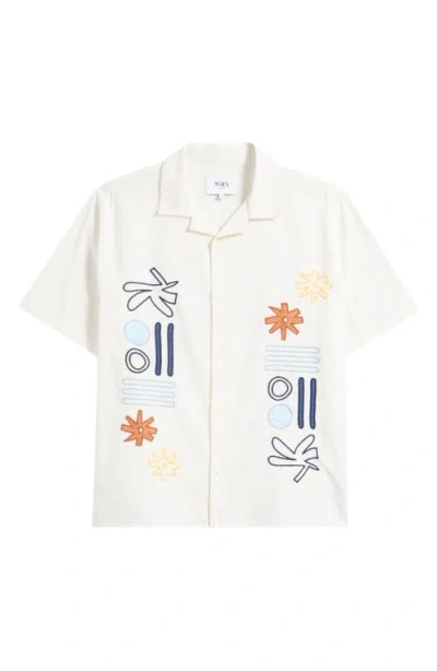 Wax London Didicot Embroidered Cotton & Linen Camp Shirt In White