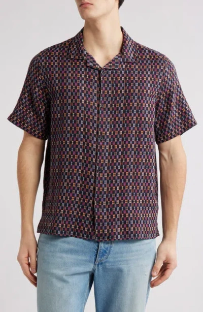 Wax London Didicot Mini Check Cotton Camp Shirt In Brown