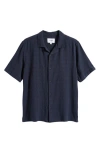 Wax London Didicot Open Weave Cotton Camp Shirt In Navy
