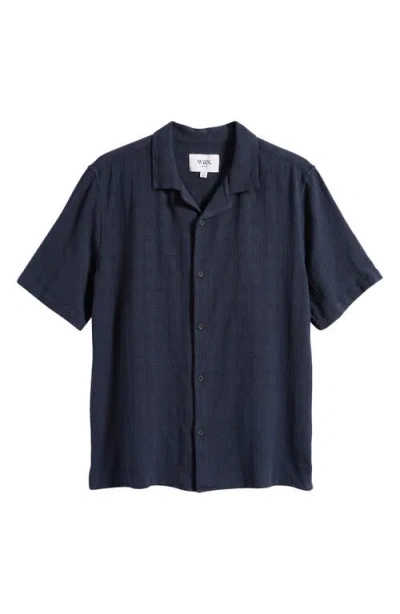 Wax London Didicot Open Weave Cotton Camp Shirt In Navy