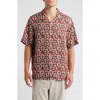 Wax London Didicot Painted Geo Pattern Lyocell Camp Shirt In Brown