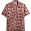 Wax London Didicot Painted Geo Pattern Lyocell Camp Shirt In Brown