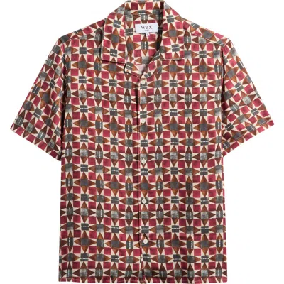 Wax London Didicot Painted Geo Pattern Lyocell Camp Shirt In Brown