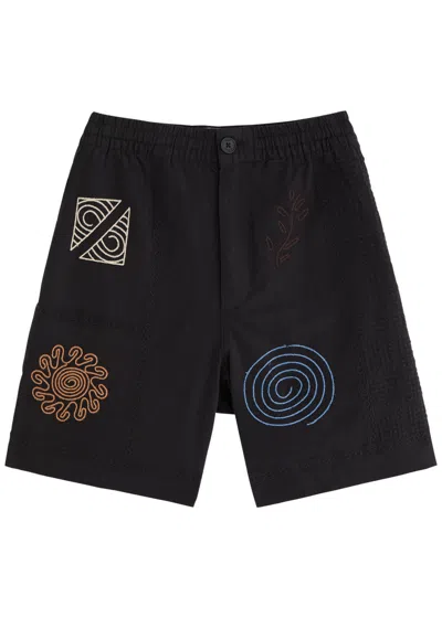 Wax London Doodle Embroidered Cotton-blend Shorts In Navy