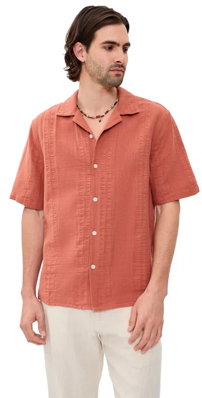 Wax London Double Weave Didcot Shirt Rust In Pink