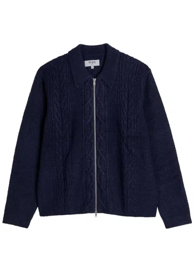 Wax London Friar Cable-knit Jacket In Blue