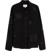 Wax London Geometric Pattern Corduroy Button-up Shirt In Black