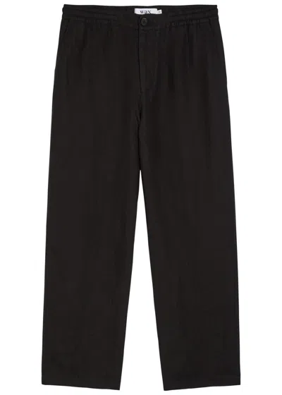 Wax London Glencoe Relaxed Straight-leg Linen Trousers In Black