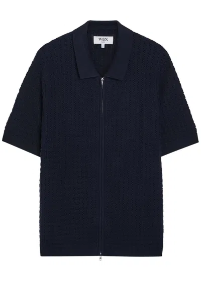 Wax London Goldie Textured-knit Cotton Polo Shirt In Blue