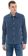 Wax London Grid Stitch Breton Overshirt Indigo/ecru In Indigo/ecru