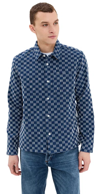 Wax London Grid Stitch Breton Overshirt Indigo/ecru