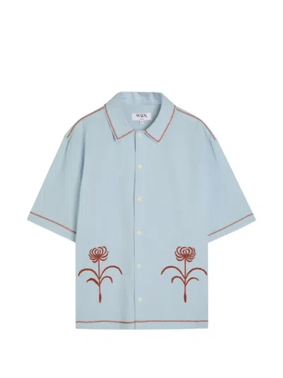 Wax London Keats Embroidered Cotton And Linen-blend Shirt In Blue