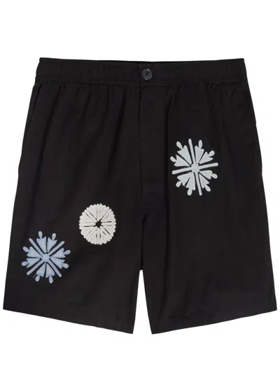 Wax London Kurt Embroidered Cotton And Linen-blend Shorts In Black