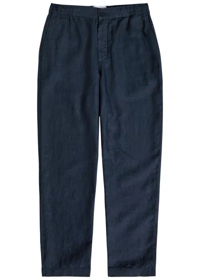Wax London Kurt Tapered-leg Linen Trousers In Blue