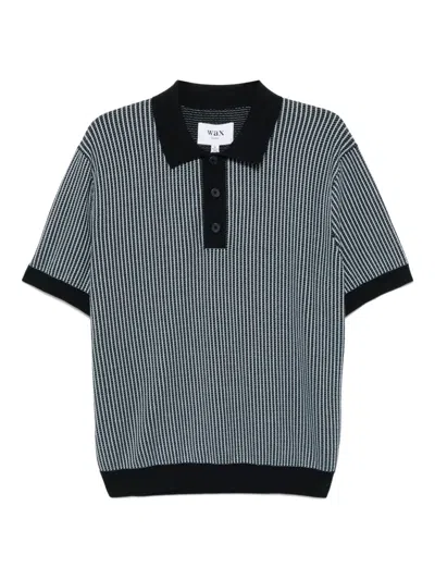 Wax London Ladder Stripe Knitted Cotton Polo Shirt In Gray