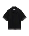 Wax London Lido Border Print Camp Shirt In Black/blue