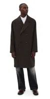Wax London Magnus Double Breasted Overcoat Wool Herringbone/brown In Brown