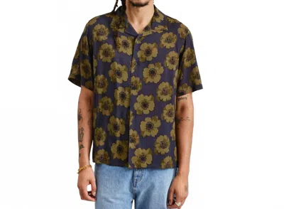 Wax London Men's Didcot Short Sleeve Shirt In Winter Poppy/navy/khaki In Blue