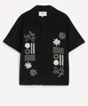 Wax London Mens Didcot Black And Ecru Abstract Applique Short-sleeve Shirt In Black