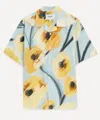 Wax London Mens Didcot Blue And Yellow Abstract Poppy Short-sleeve Shirt In Multi