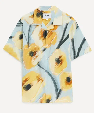 Wax London Mens Didcot Blue And Yellow Abstract Poppy Short-sleeve Shirt In Multi