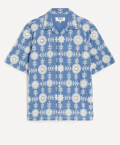 Wax London Mens Didcot Blue-ecru Corded Lace Shirt