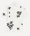 Wax London Mens Didcot Ecru-black Bloom Applique Short-sleeve Shirt In White