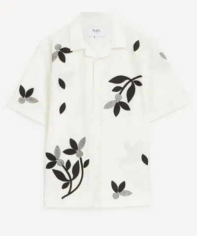 Wax London Mens Didcot Ecru-black Bloom Applique Short-sleeve Shirt In White