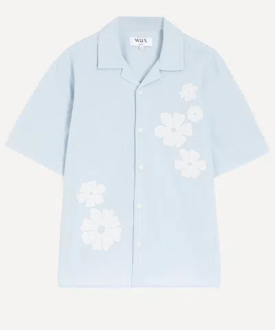 Wax London Mens Didcot Floral Applique Short-sleeve Shirt In Blue