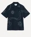Wax London Mens Didcot Navy Bold Floral Embroidered Short-sleeve Shirt