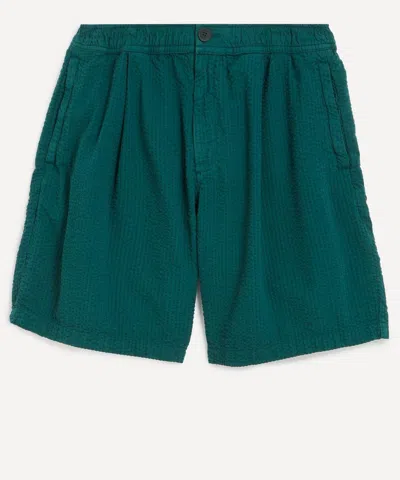 Wax London Mens Fuller Forest Green Cotton Seersucker Shorts