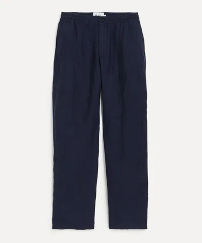 Wax London Mens Glencoe Navy Two-tone Linen Trousers