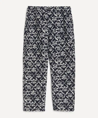 Wax London Mens Kurt Navy Flower Stamp Jacquard Trousers