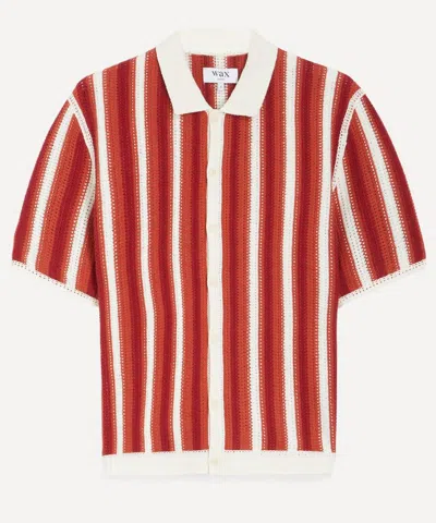 Wax London Mens Porto Crochet Knit Striped Short-sleeve Shirt In Red