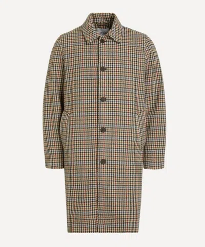 Wax London Mens Stan Houndstooth Check Car Coat In Brown
