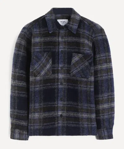 Wax London Mens Whiting Check Wool-blend Shirt In Blue