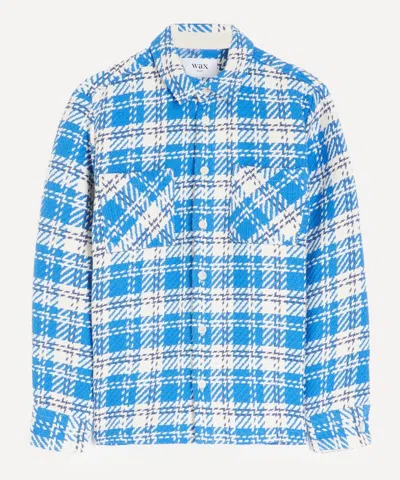 Wax London Mens Whiting Cotton Overshirt In Blue Oran Check