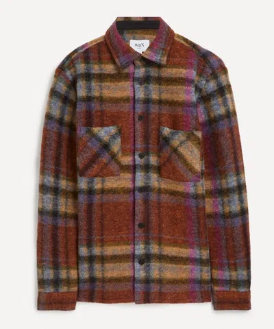 Wax London Mens Whiting Multicolour Wool Check Overshirt In Brown