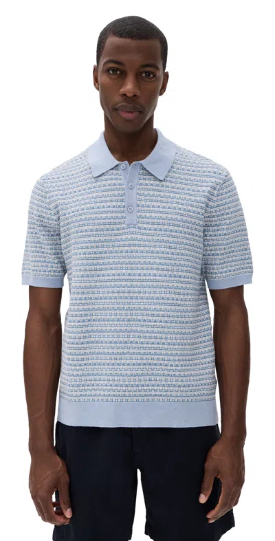 Wax London Mini Geo Naples Knit Polo Light Blue