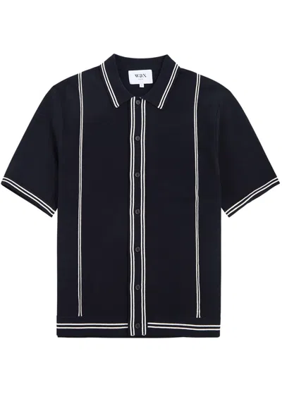 Wax London Minori Striped Stretch-cotton Shirt In Navy