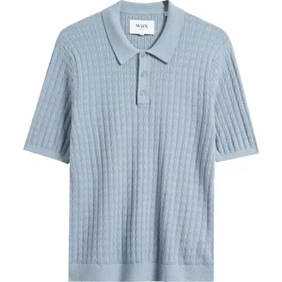 Wax London Naples Diamond Stitch Cotton & Cashmere Polo Sweater In Blue