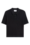 Wax London Naples Rib Cotton & Cashmere Polo Sweater In Black