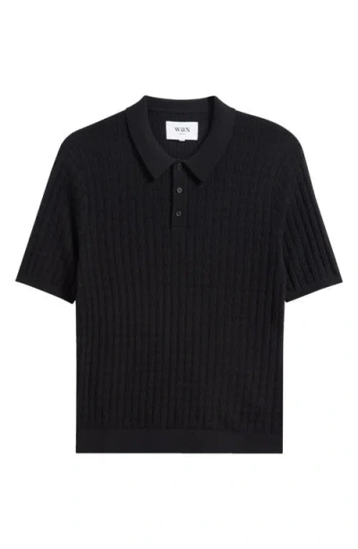 Wax London Naples Rib Cotton & Cashmere Polo Sweater In Black