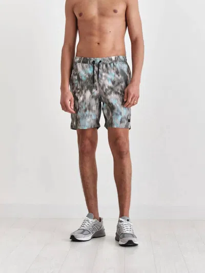 Wax London Noden Swim Short In Khaki Multi Floral Seersucker In Silver